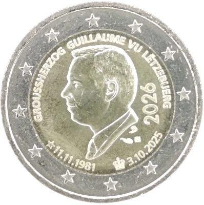 Luxembourg 2026 €2 commemorative coin – Accession to the throne and 45th birthday of Grand Duke Guillaume